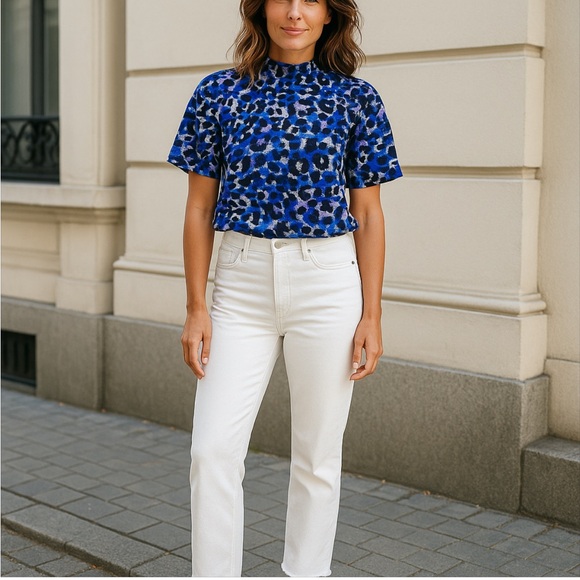 ESSENTIEL ANTWERP Blue Leopard Print Puff Sleeve Top - Picture 4 of 16